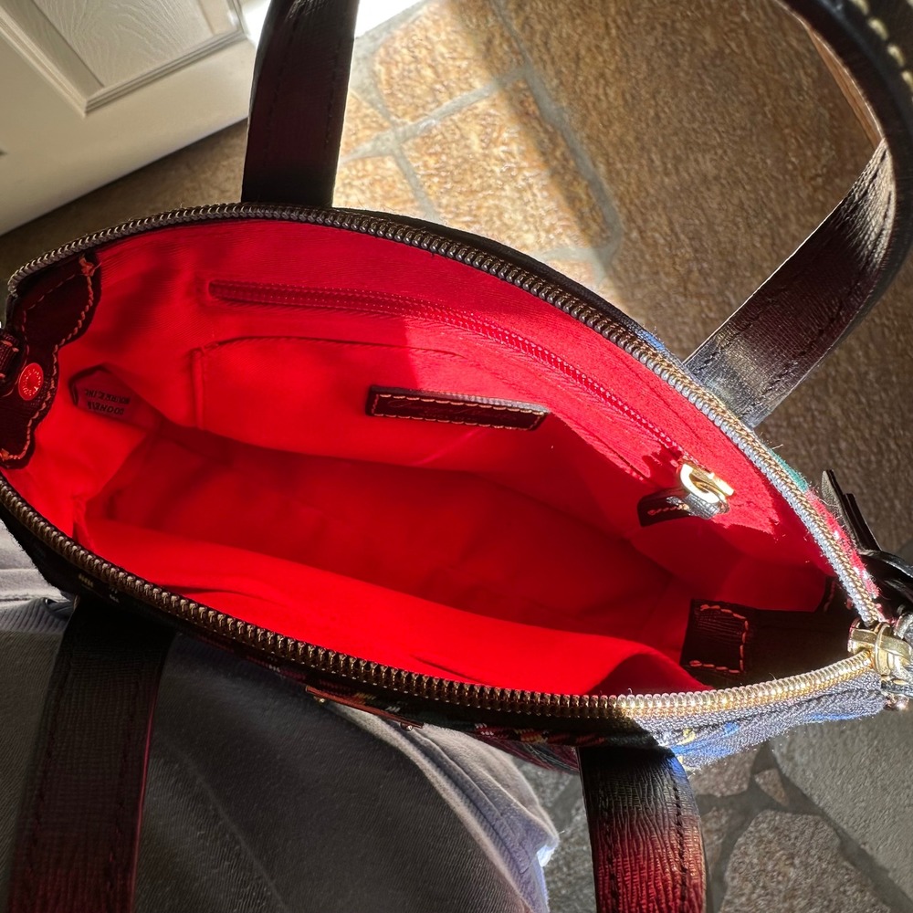 Dooney & Bourke Tartan Plaid Dome Satchel Crossbody Black Red Multi Gold Chain - Picture 10 of 16